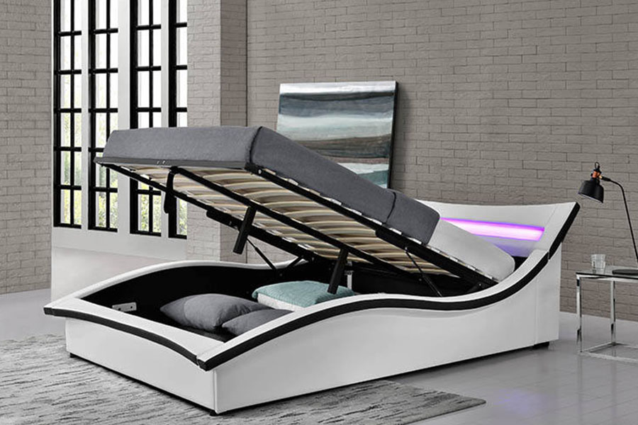 1877 Struttura letto imbottita a LED in pelle PU di lusso