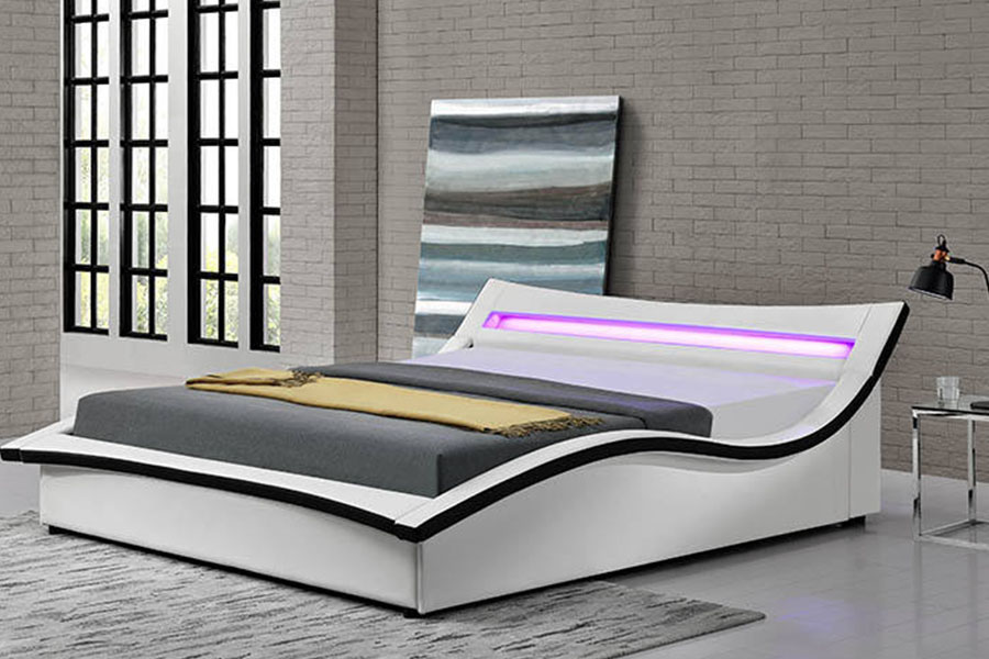 1877 Struttura letto imbottita a LED in pelle PU di lusso