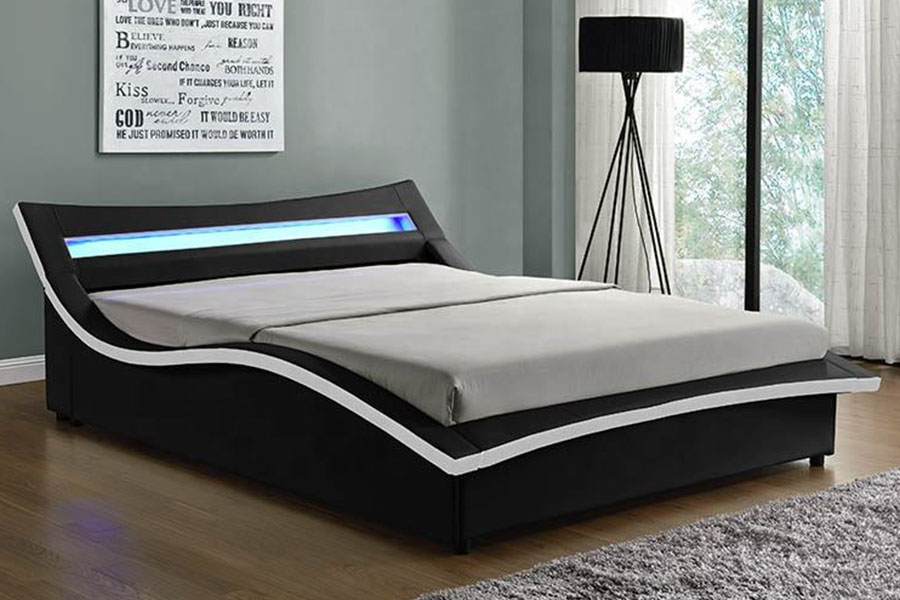 1877 Struttura letto imbottita a LED in pelle PU di lusso