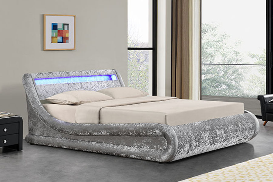 1138-1G Letto in pelle PU ottomana con sollevamento a gas a forma di onda a LED