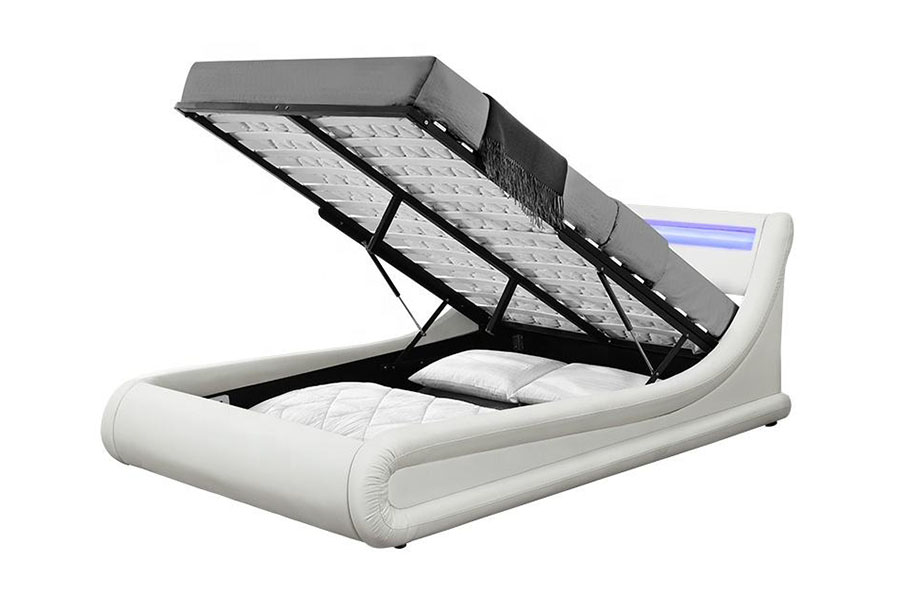 1138-1G Letto in pelle PU ottomana con sollevamento a gas a forma di onda a LED