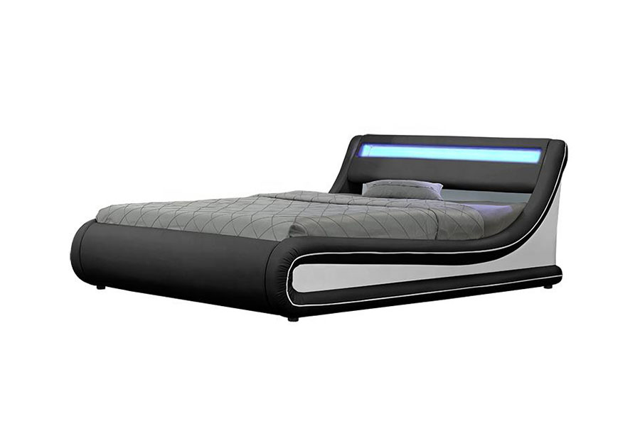 1138-1G Letto in pelle PU ottomana con sollevamento a gas a forma di onda a LED