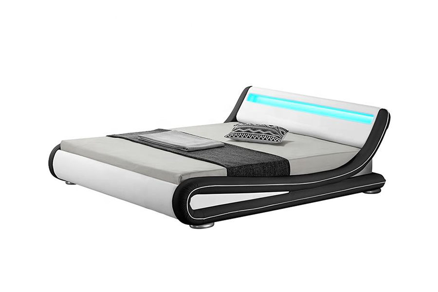 1137-1 Struttura letto imbottita in pelle Smart LED King Storage
