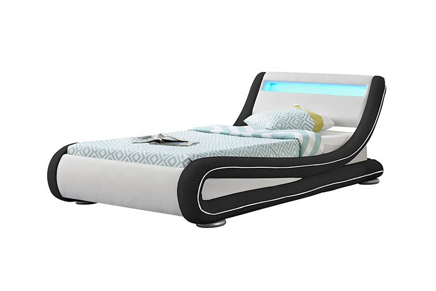 1137-1 Struttura letto imbottita in pelle Smart LED King Storage