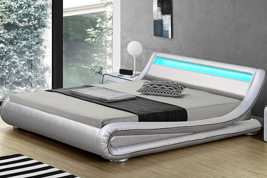 1137-1 Struttura letto imbottita in pelle Smart LED King Storage