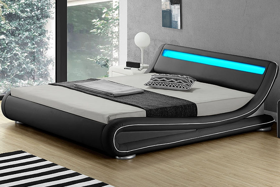1137-1 Struttura letto imbottita in pelle Smart LED King Storage