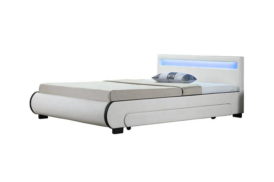1135-1D Letto in pelle PU con cassetto imbottito con contenitore a LED