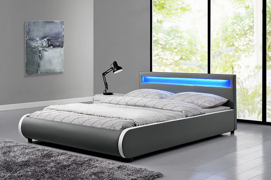 1125-1 Letto imbottito doppio in legno massello di pelle PU