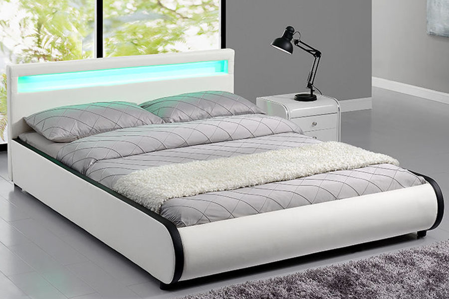 1125-1 Letto imbottito doppio in legno massello di pelle PU