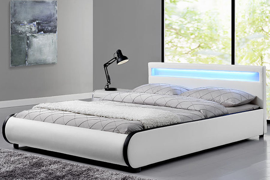 1125-1 Letto imbottito doppio in legno massello di pelle PU