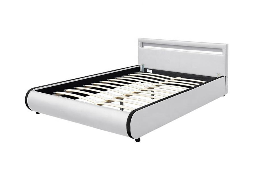 1125-1 Letto imbottito doppio in legno massello di pelle PU