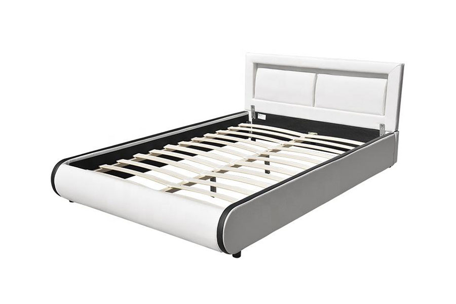 1124-1 Struttura letto imbottita in pelle imbottita moderna europea a LED