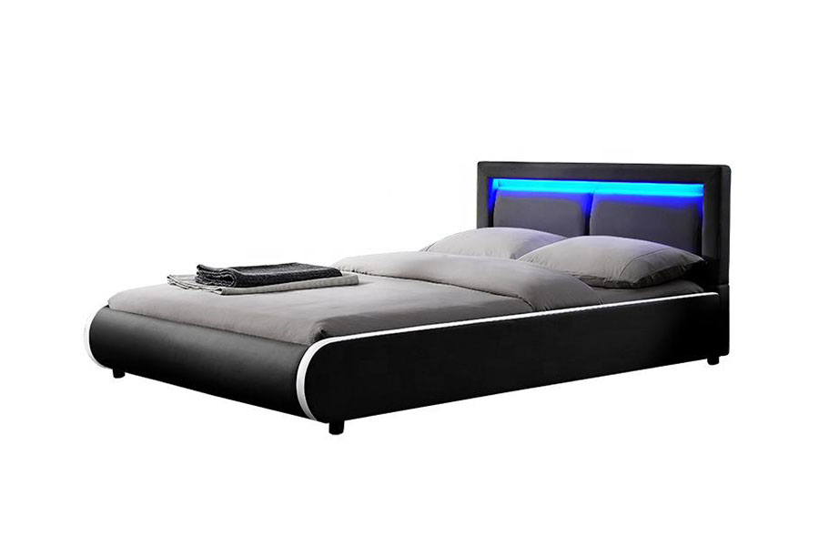 1124-1 Struttura letto imbottita in pelle imbottita moderna europea a LED