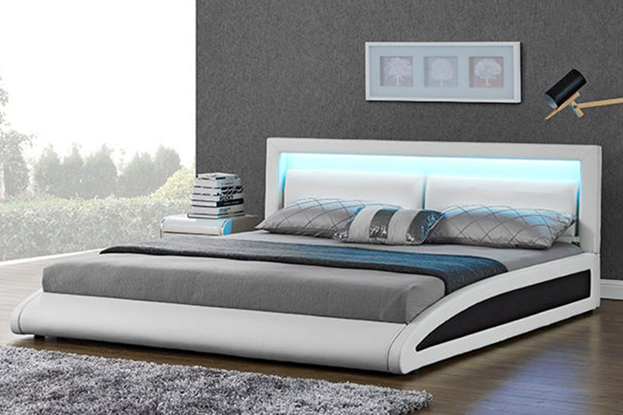 1118-1-2 Struttura letto Smart LED curva in ecopelle europea