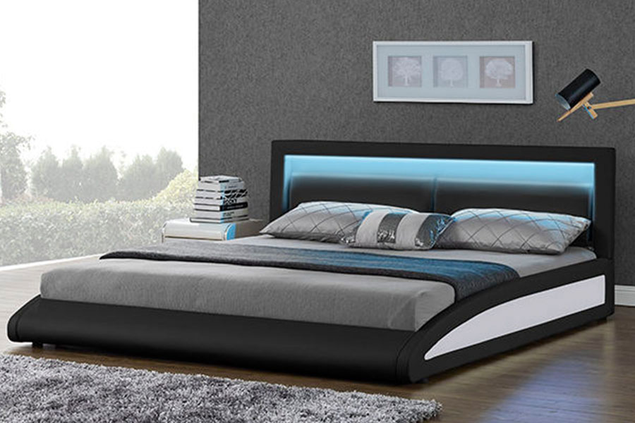 1118-1-2 Struttura letto Smart LED curva in ecopelle europea