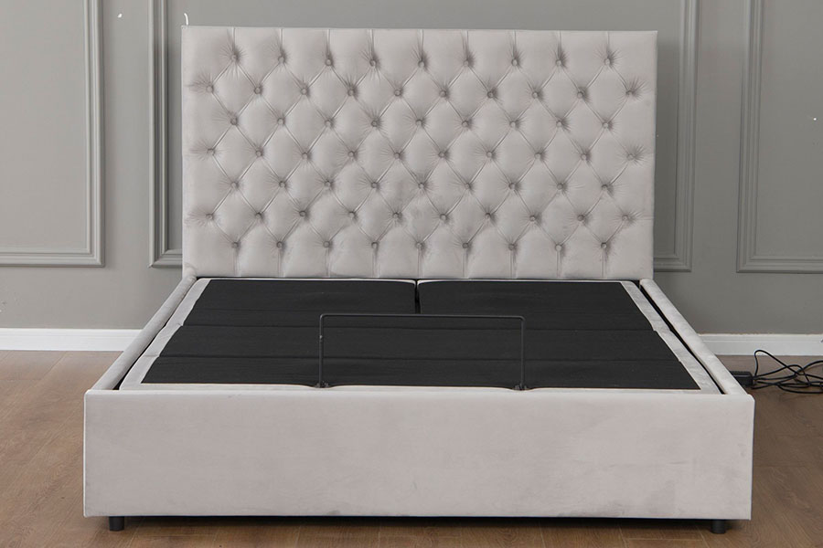 4963 Struttura letto contenitore con contenitore Diamond in velluto grigio regolabile elettricamente