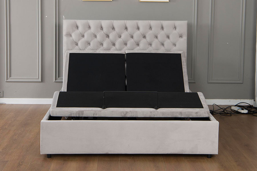 4963 Struttura letto contenitore con contenitore Diamond in velluto grigio regolabile elettricamente