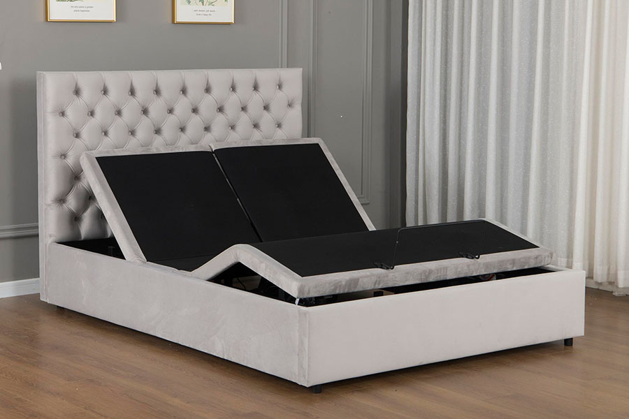 4963 Struttura letto contenitore con contenitore Diamond in velluto grigio regolabile elettricamente