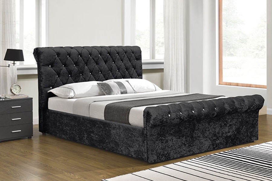 1153G Letto contenitore Chesterfield ottomano in cristallo di velluto schiacciato