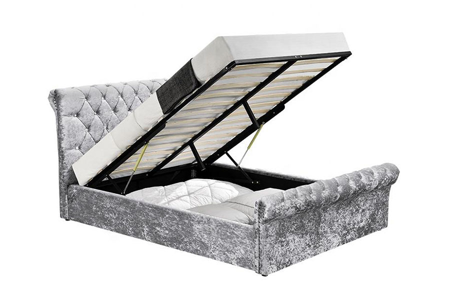 1153G Letto contenitore Chesterfield ottomano in cristallo di velluto schiacciato