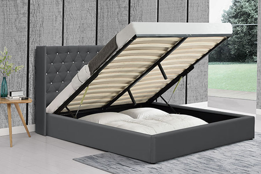 1152G Letto contenitore con sollevamento a gas in velluto ad ala laterale