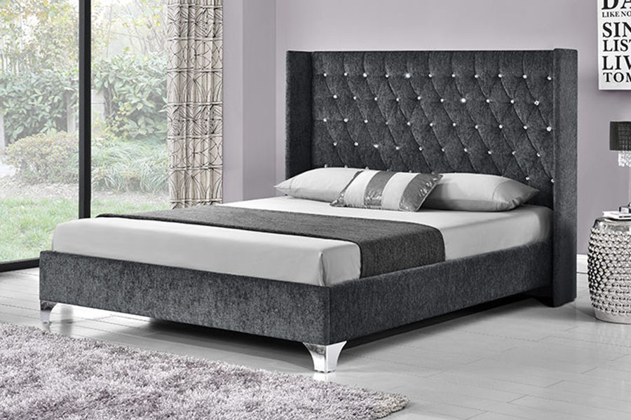 1152G Letto contenitore con sollevamento a gas in velluto ad ala laterale