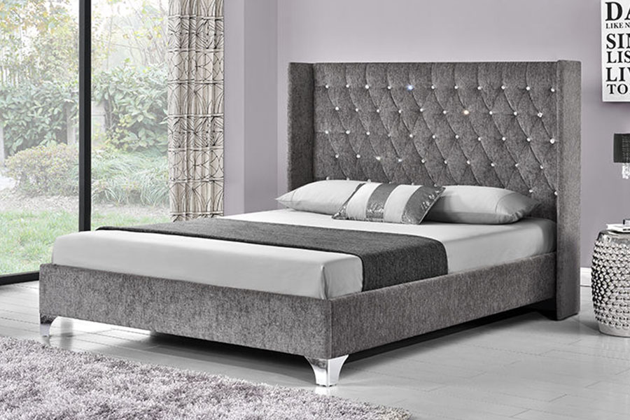 1152G Letto contenitore con sollevamento a gas in velluto ad ala laterale