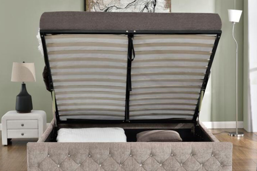 1151G Struttura letto capitonné con contenitore king size in velluto di lusso