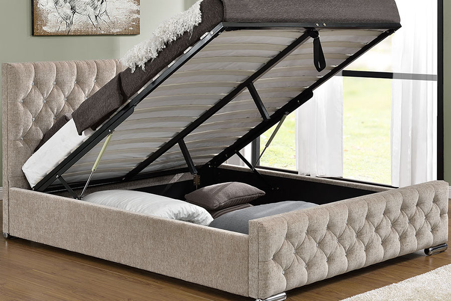 1151G Struttura letto capitonné con contenitore king size in velluto di lusso