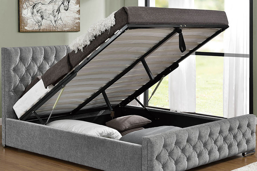 1151G Struttura letto capitonné con contenitore king size in velluto di lusso