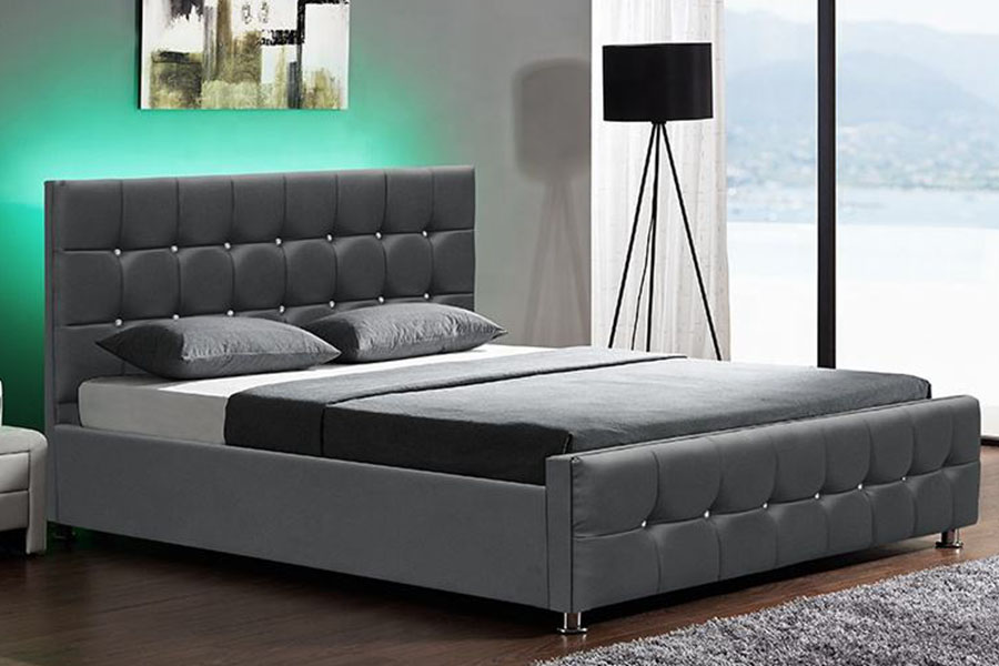 1149-1G Letto contenitore moderno con ascensore a gas in velluto di ciniglia a LED