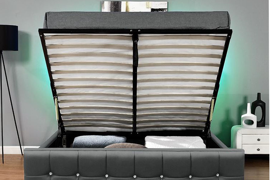 1149-1G Letto contenitore moderno con ascensore a gas in velluto di ciniglia a LED