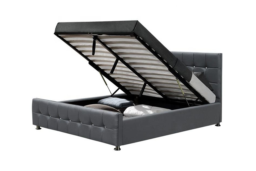 1149-1G Letto contenitore moderno con ascensore a gas in velluto di ciniglia a LED