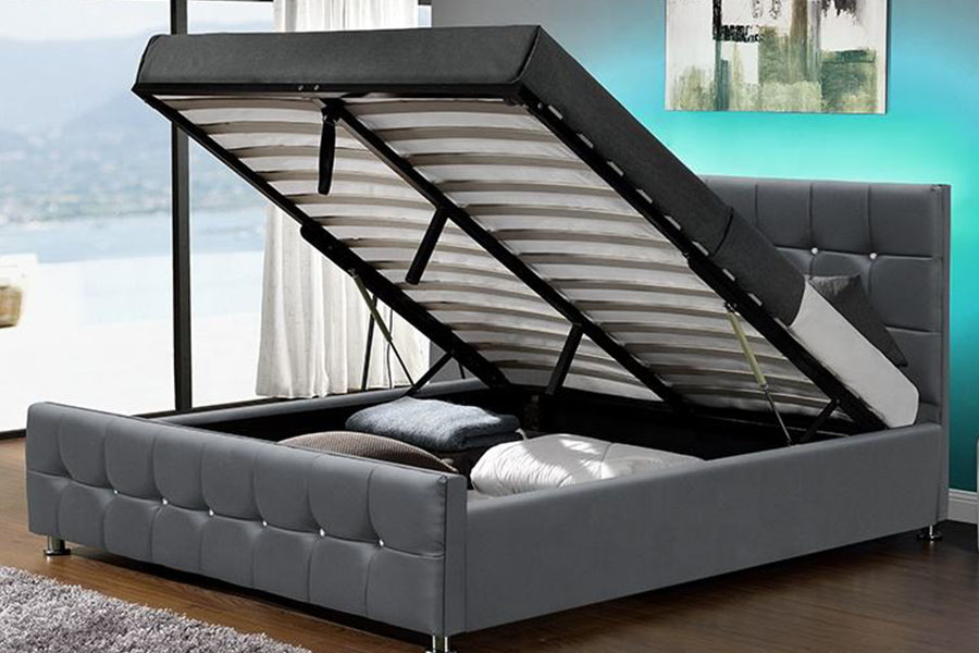 1149-1G Letto contenitore moderno con ascensore a gas in velluto di ciniglia a LED