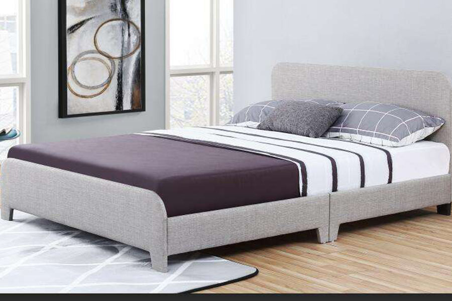 1142-3 Letto imbottito moderno in tessuto di lino con confezione unica