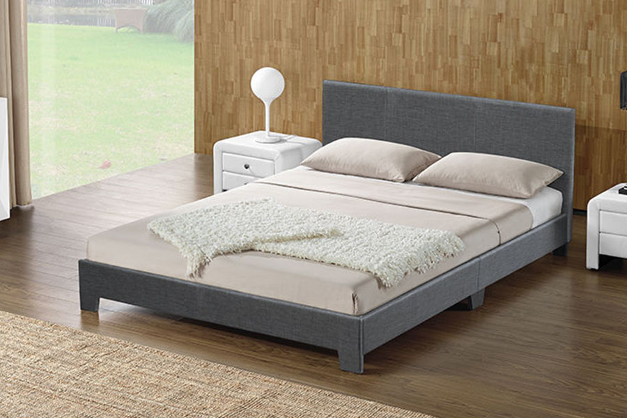 1142-2 Struttura letto matrimoniale in legno in tessuto di lino stile americano