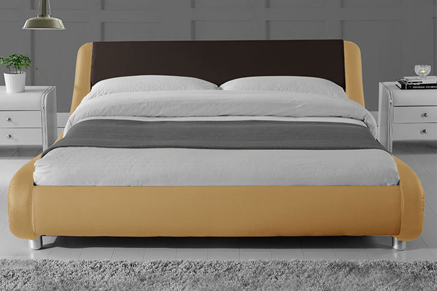 1140-1 Struttura letto imbottita con LED bicolore in pelle sintetica