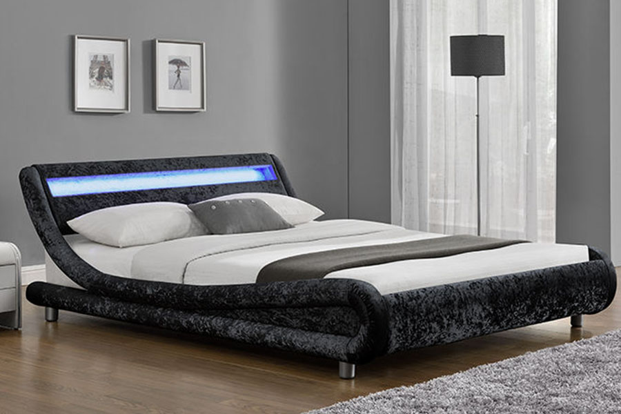 1140-1 Struttura letto imbottita con LED bicolore in pelle sintetica