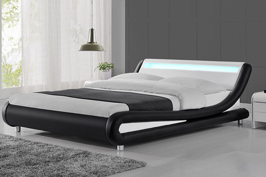 1140-1 Struttura letto imbottita con LED bicolore in pelle sintetica