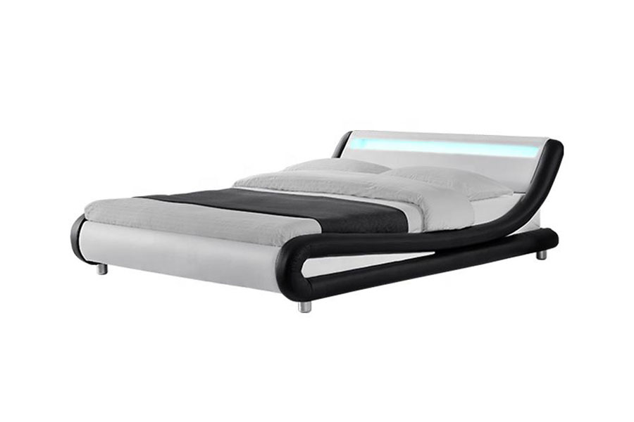 1140-1 Struttura letto imbottita con LED bicolore in pelle sintetica
