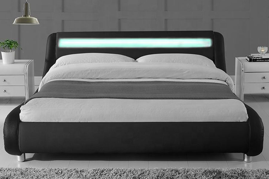 1140-1 Struttura letto imbottita con LED bicolore in pelle sintetica