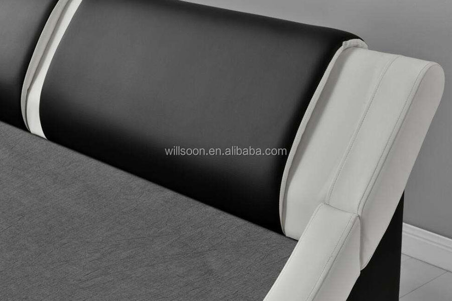 1187-1 Struttura letto imbottita king size in pelle italiana a forma di S con LED