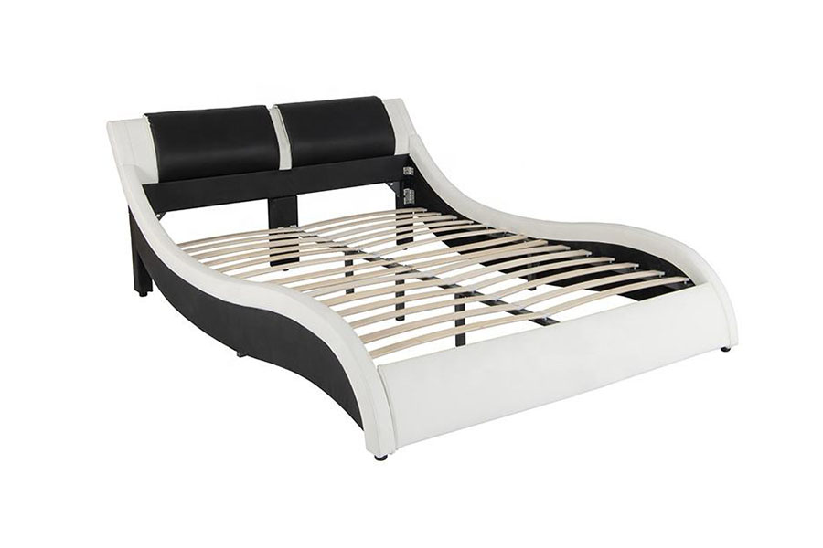 1178-1 Letto imbottito Queen King in pelle con struttura a LED a forma di onda