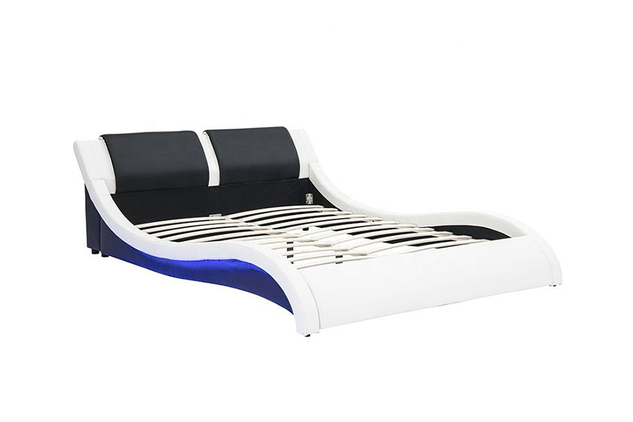 1178-1 Letto imbottito Queen King in pelle con struttura a LED a forma di onda