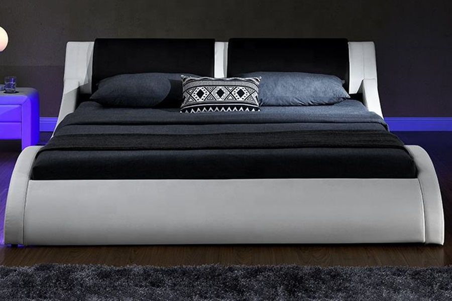 1178-1 Letto imbottito Queen King in pelle con struttura a LED a forma di onda