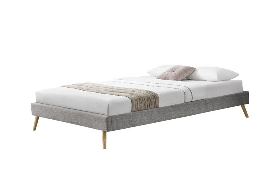 1159C Letto scandinavo con pannelli in compensato e piedi in legno di lino
