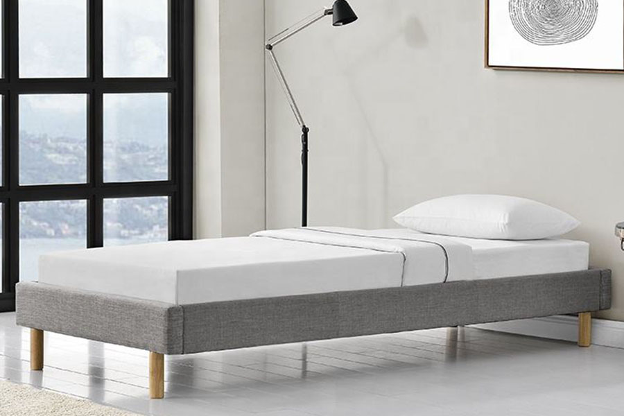 1159B Letto singolo moderno in tessuto di lino con piedini in legno di alta qualità