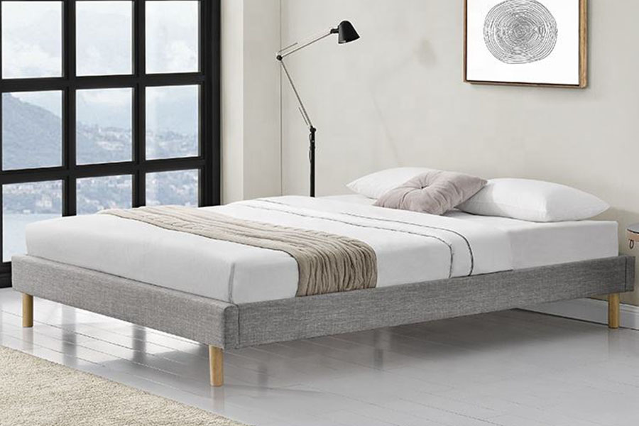 1159B Letto singolo moderno in tessuto di lino con piedini in legno di alta qualità