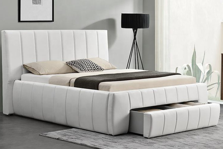1238D Struttura letto imbottita king size europea con cassetto e contenitore in pelle PU