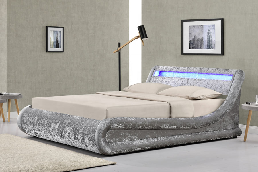 Struttura del letto contenitore con sollevamento a gas ottomano a LED in velluto riccio